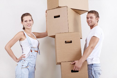 Packed household boxes ready for removals in Camberwell